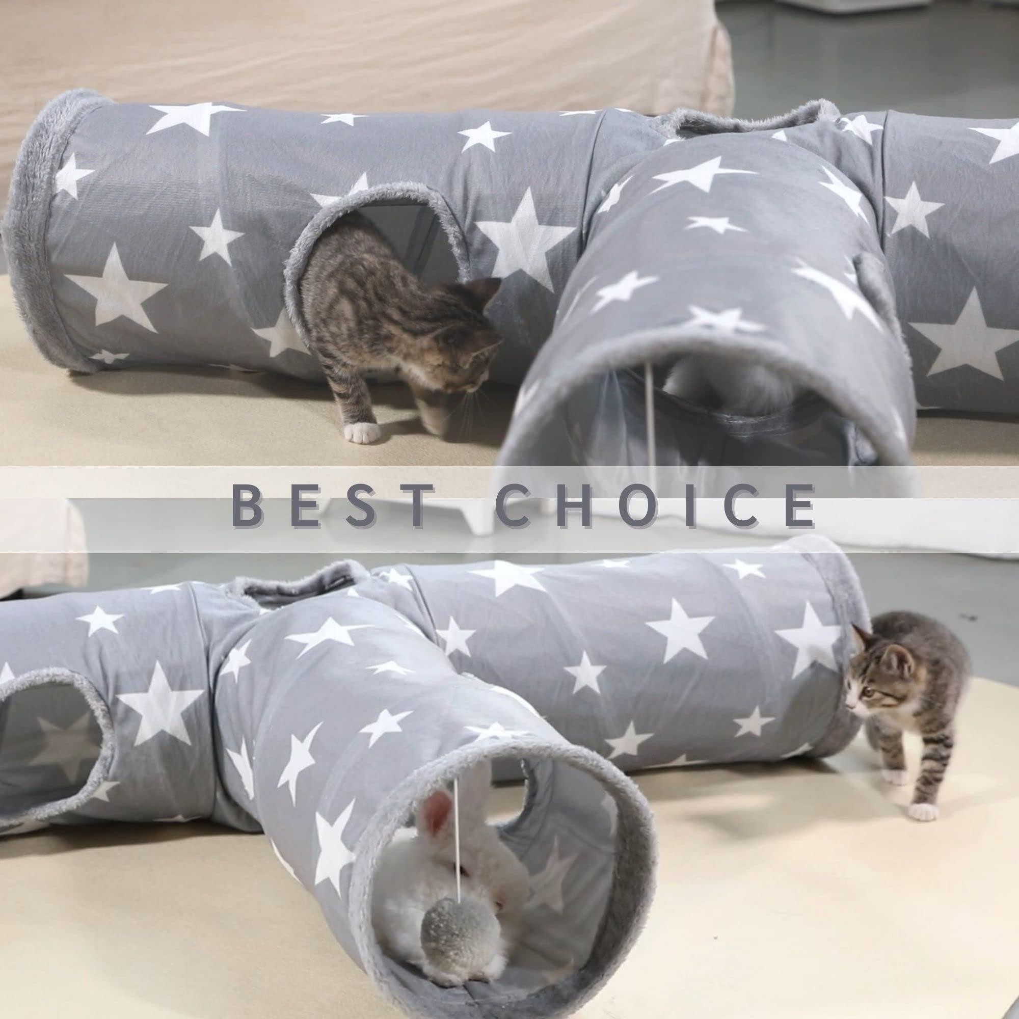 JanYoo Bunny Tunnel Star hanging ball offers interactive plus tactile engagement during play