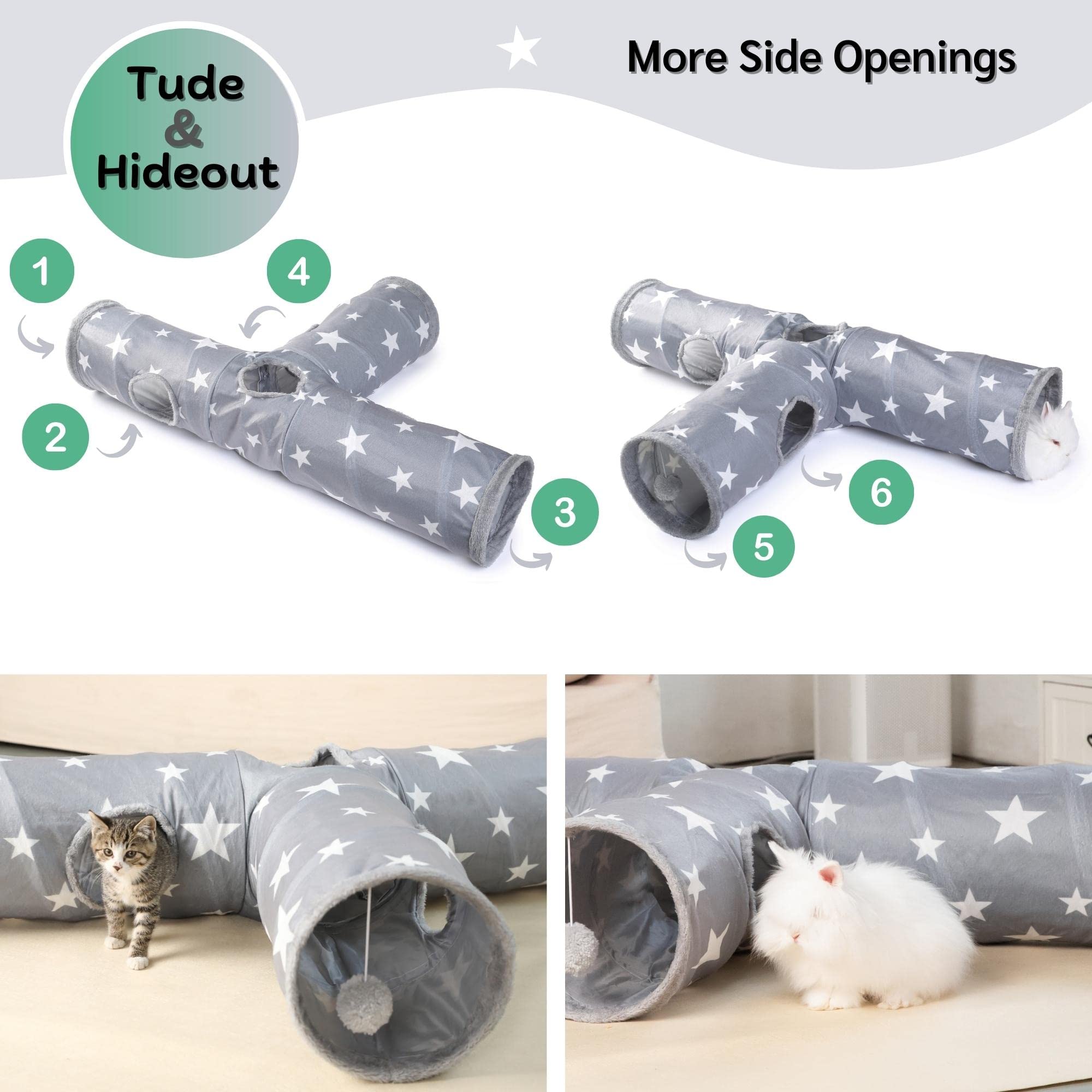 JanYoo Bunny Tunnel Star length 47in shows spacious play area for bunnies, guinea pigs, and ferrets