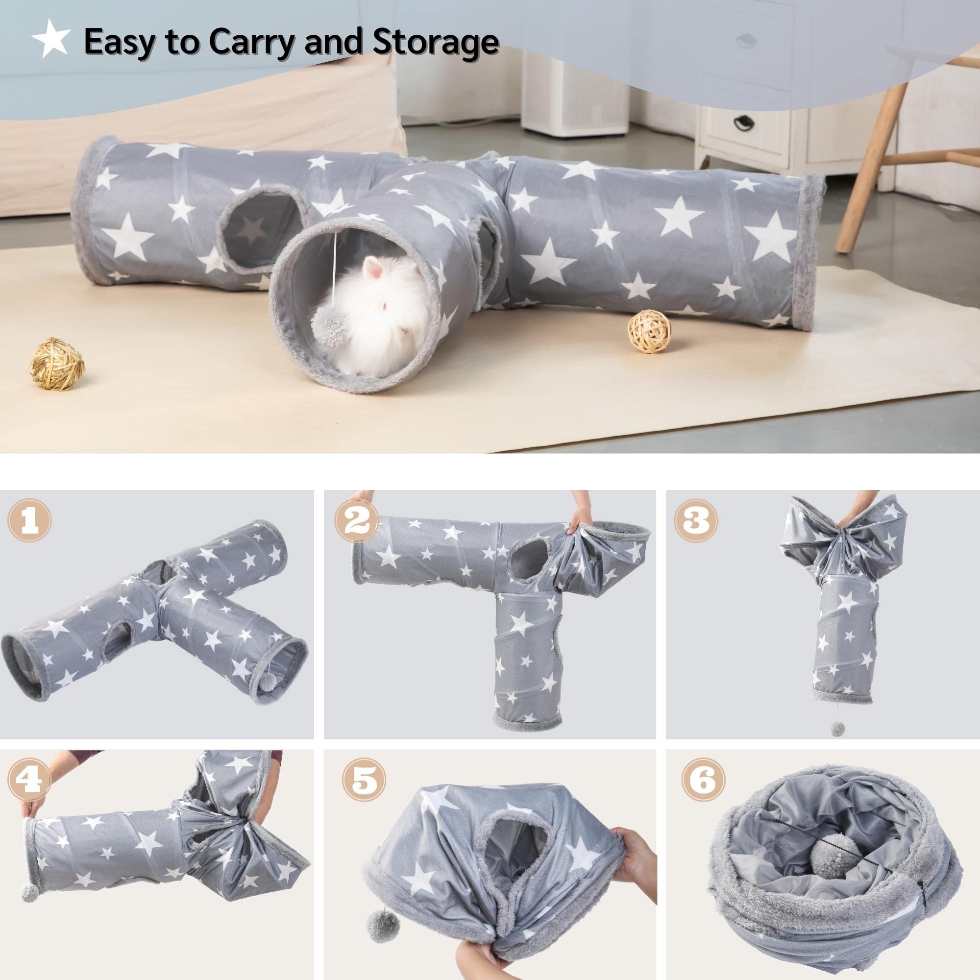 JanYoo Bunny Tunnel Star steel frame safety communicates sturdy construction for pet-friendly durability