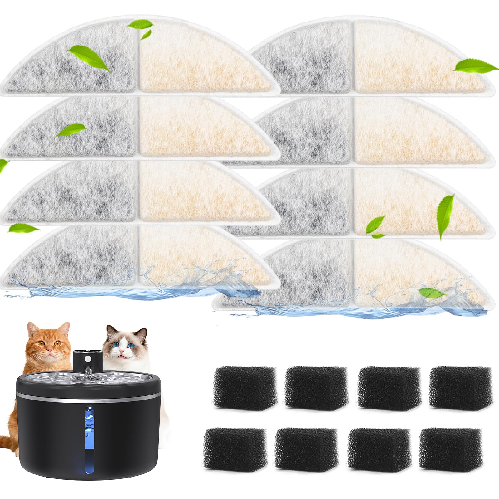 Jaojcoe cat fountain filters 8-pack for clean water.