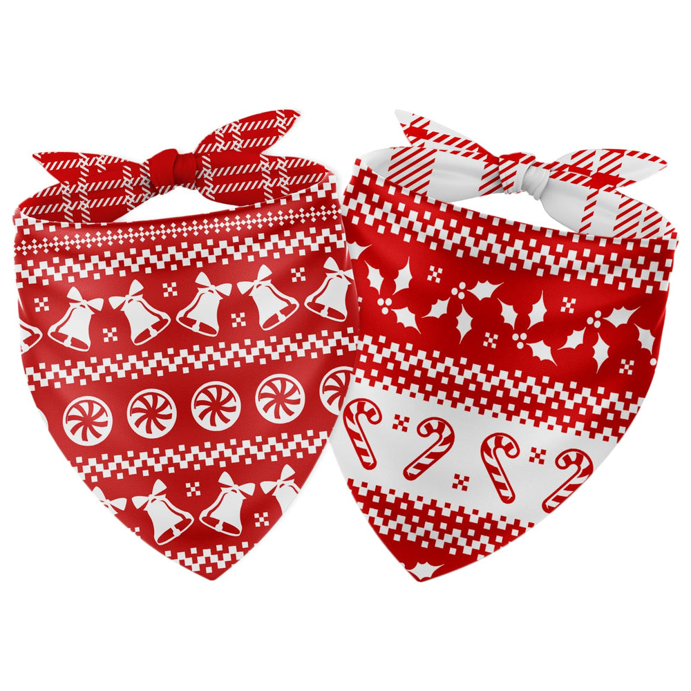 JarThenaAMCS 2pc Christmas dog bandana set in red and white for festive dressing and photos.