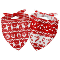 JarThenaAMCS 2pc Christmas dog bandana set in red and white for festive dressing and photos.