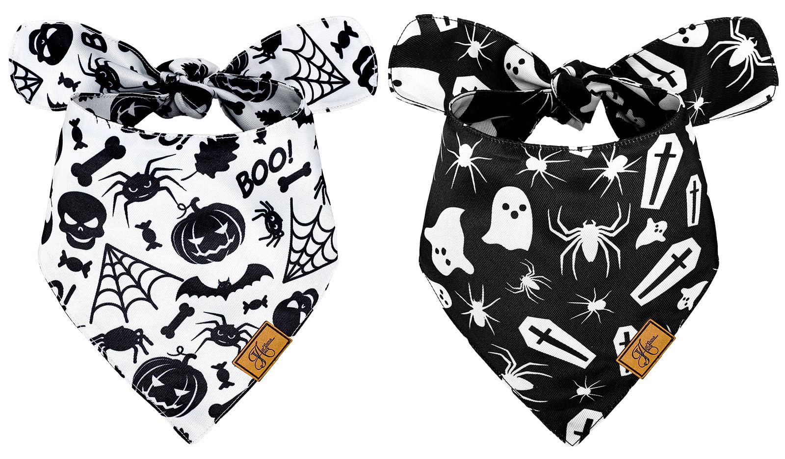 JarThenaAMCS Halloween dog bandana ghost pattern enhances festive photo moments.