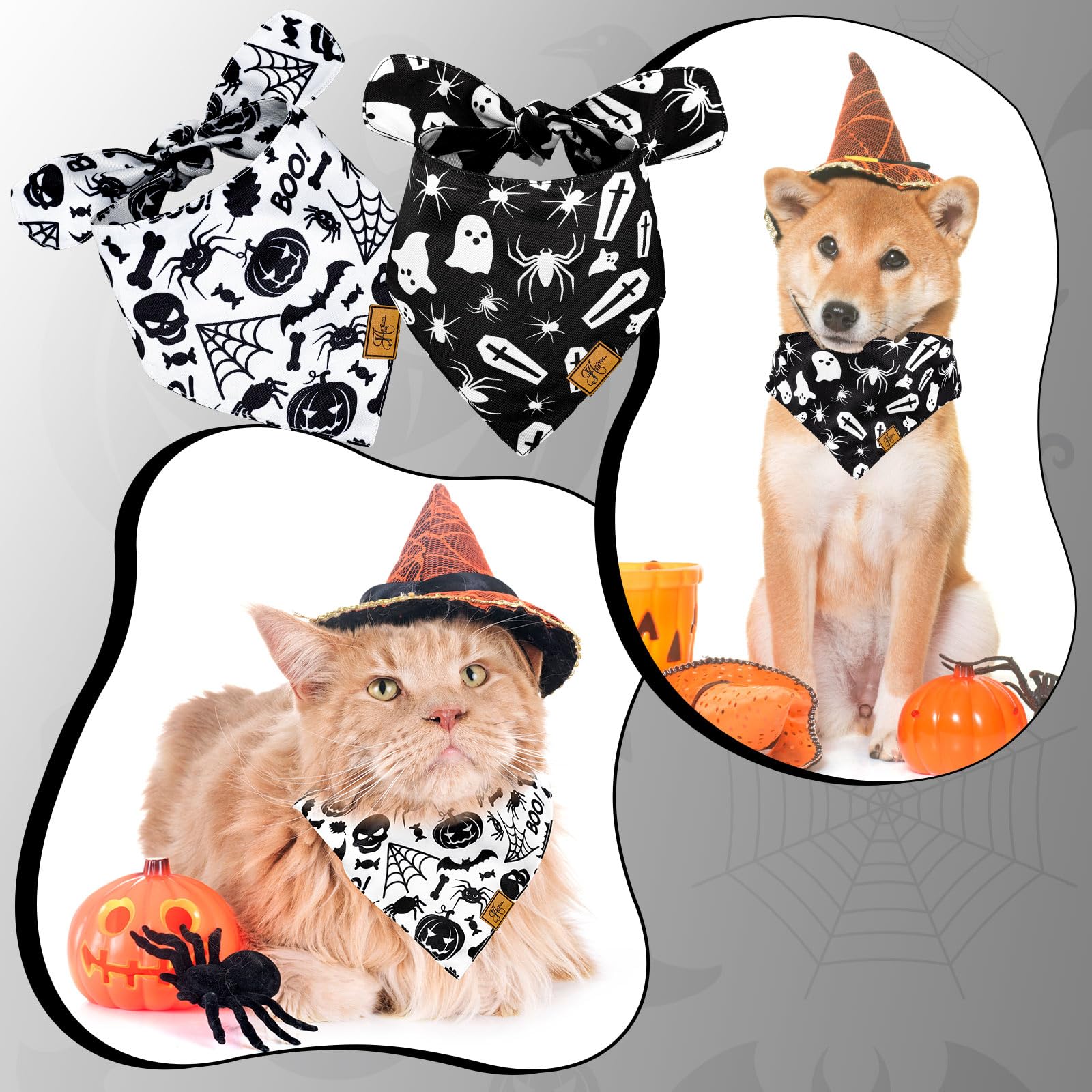 JarThenaAMCS Halloween dog bandana pumpkin lantern design suits party dress-up.