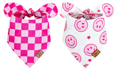 JarThenaAMCS pink smile face bandana close-up showing soft fabric for daily wear.