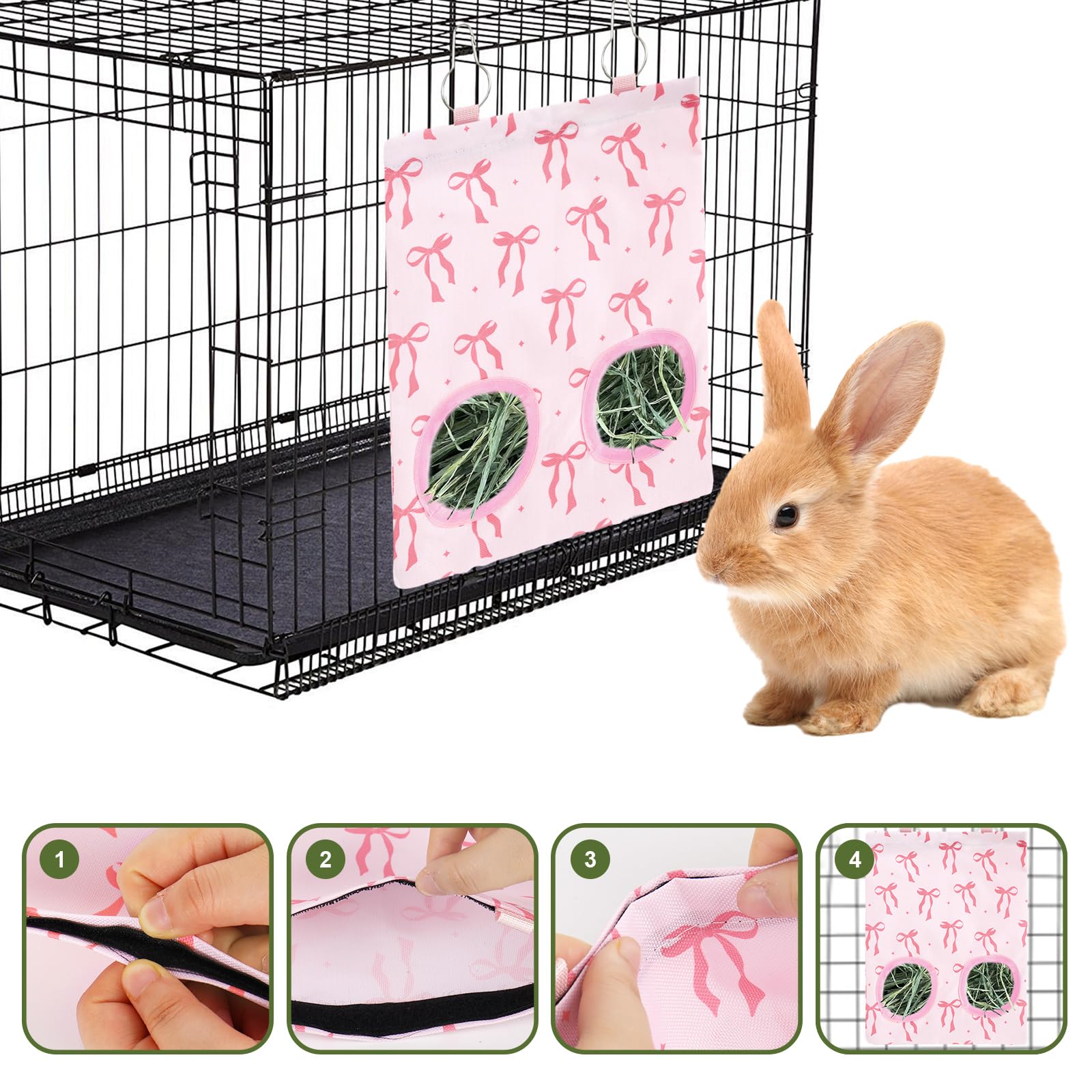 JarThenaAMCS rabbit hay feeder bag breathable material helps hay stay fresh.