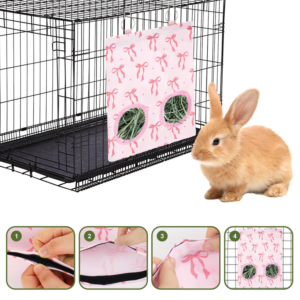 JarThenaAMCS rabbit hay feeder bag breathable material helps hay stay fresh.
