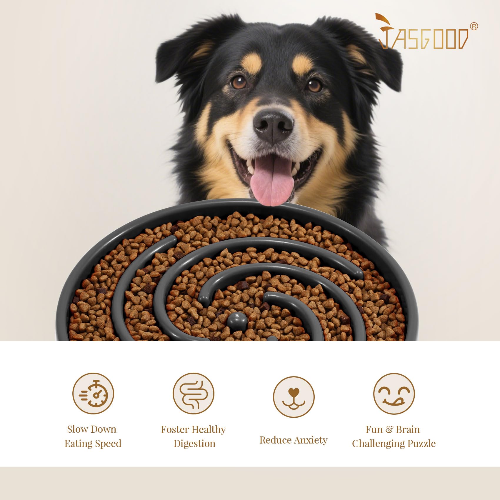 JASGOOD bowl holds about three cups of dry food for balanced meals