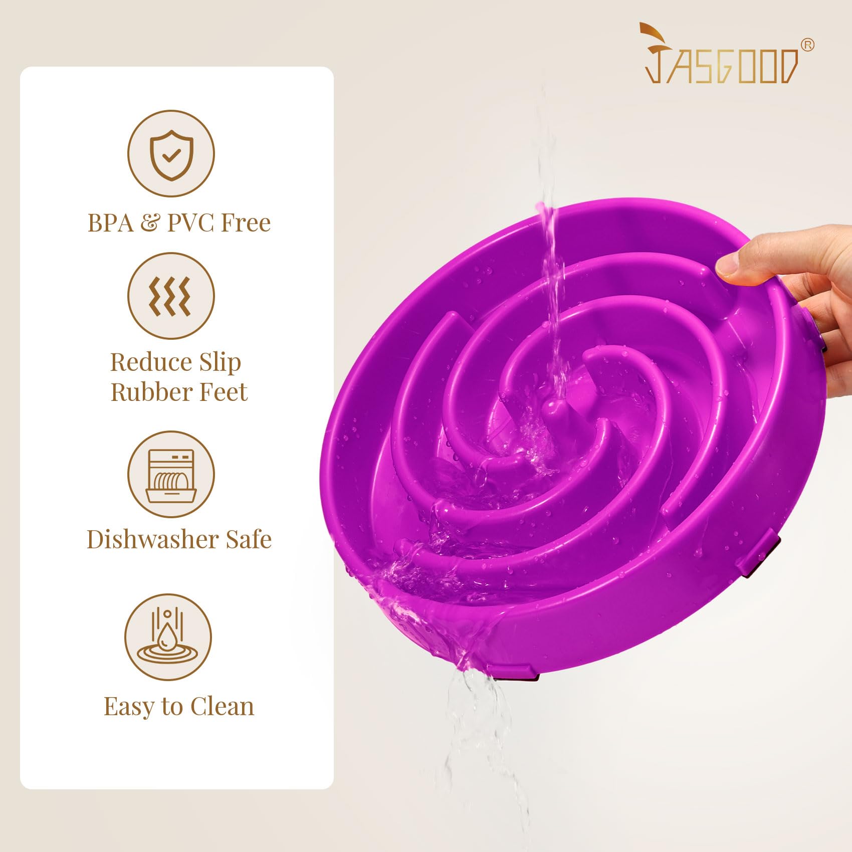 JASGOOD bowl dimensions show 24.4 cm diameter for medium and large dogs.