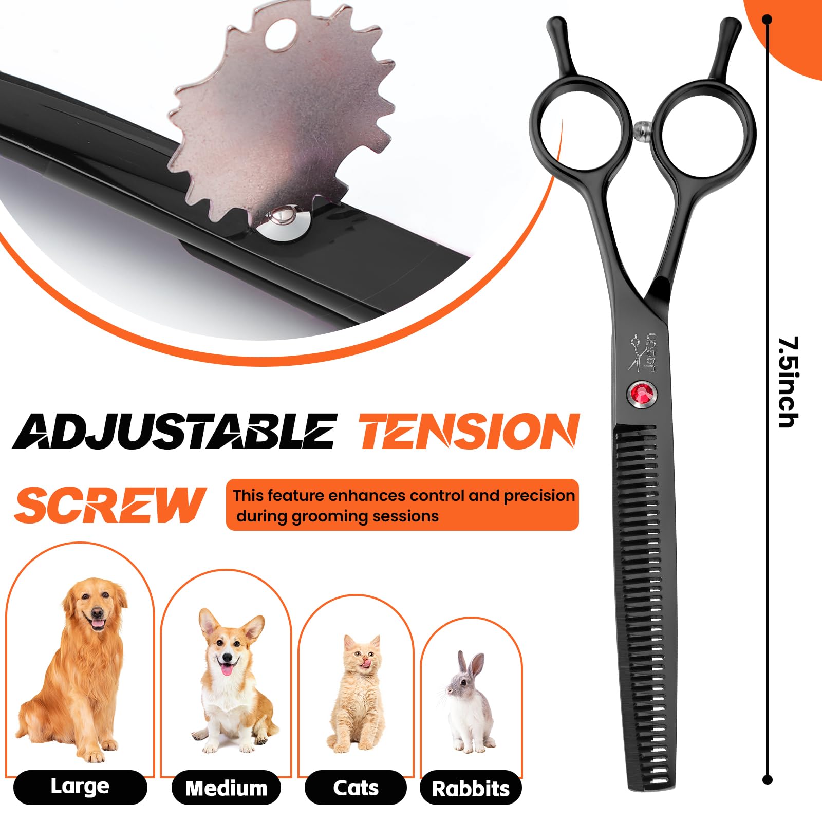 Jason thinning scissor with 440C Japanese stainless steel blades for lasting sharpness.