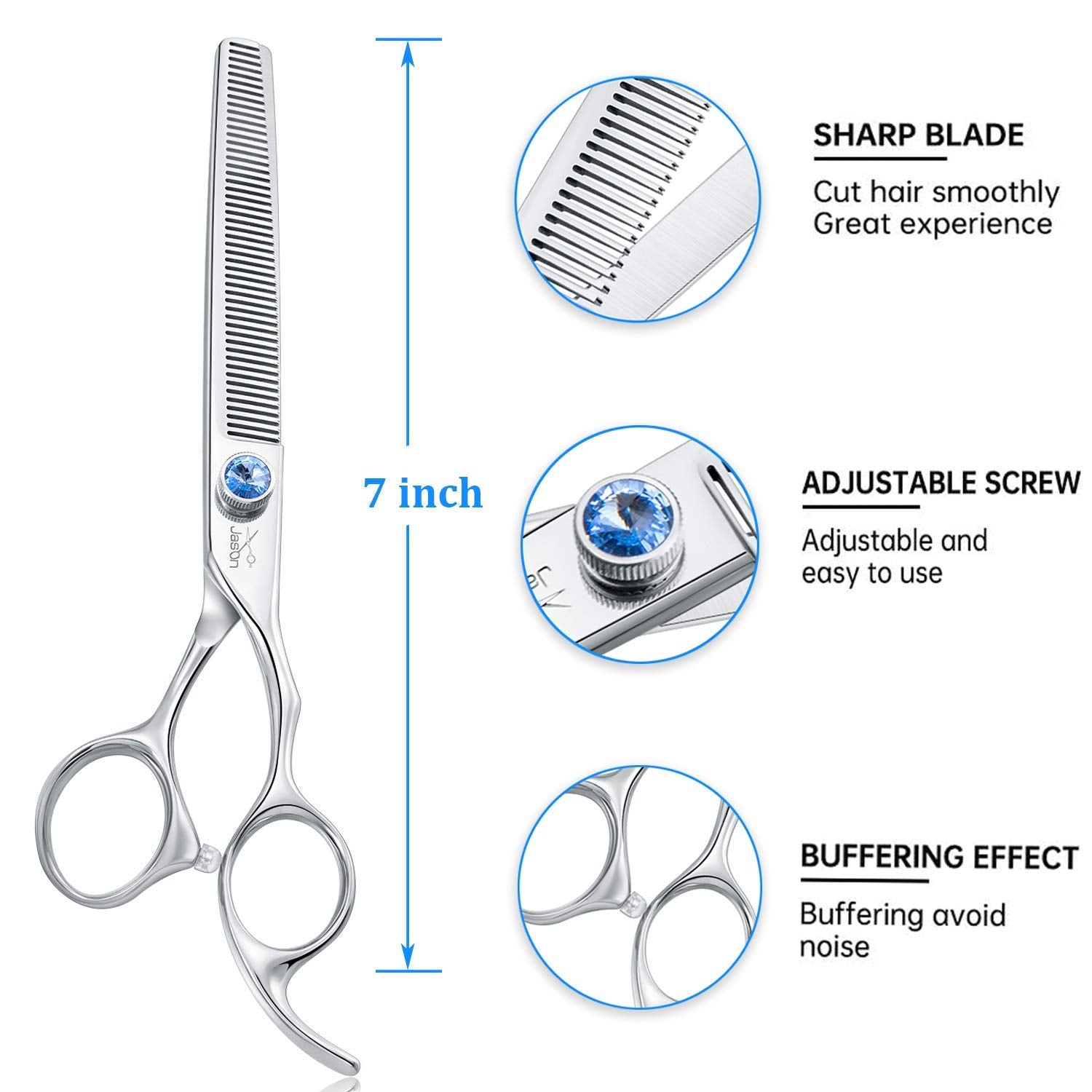 JASON 50-teeth thinning scissor texturizing teeth close-up for even coat blending