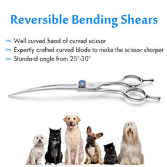 JASON curved grooming scissors offset handle demonstrates ergonomic comfort for longer grooming sessions