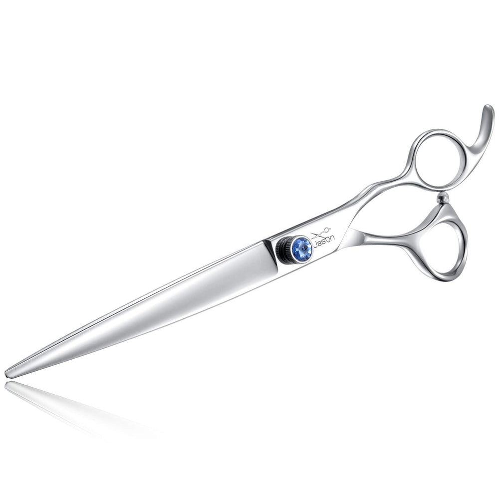 JASON 8-inch straight grooming scissors handle close-up for precise trimming