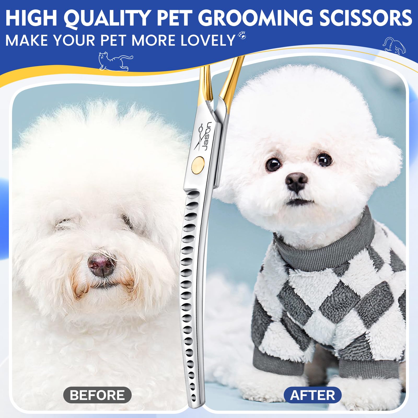 JASON curved chunker scissors pet grooming session-ready tool for consistent results.