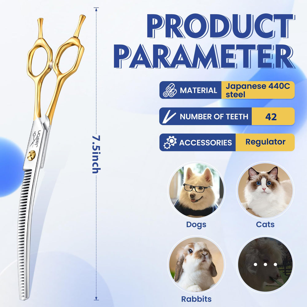 JASON curved thinner dog scissors convex-edge close-up for precise results at home.