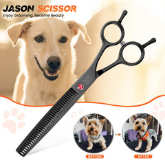 Jason dog grooming scissor ergonomic handle supports comfortable sessions.