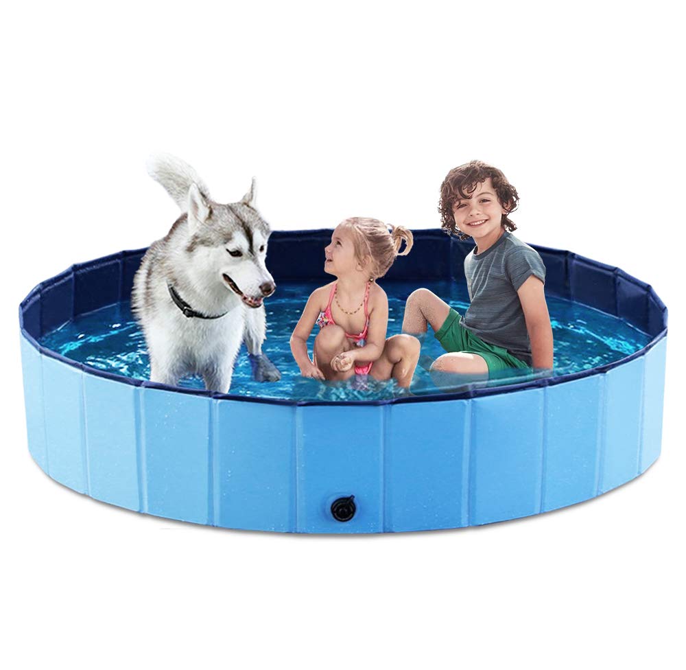 Jasonwell foldable dog pool 63in blue in full view for spacious play