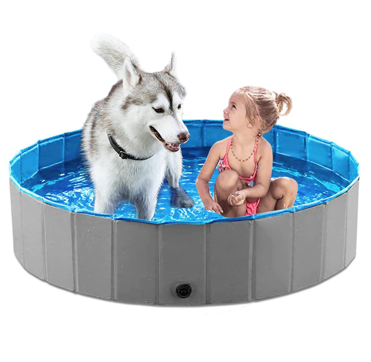 Jasonwell foldable dog pool grey setup for backyard cooling and play