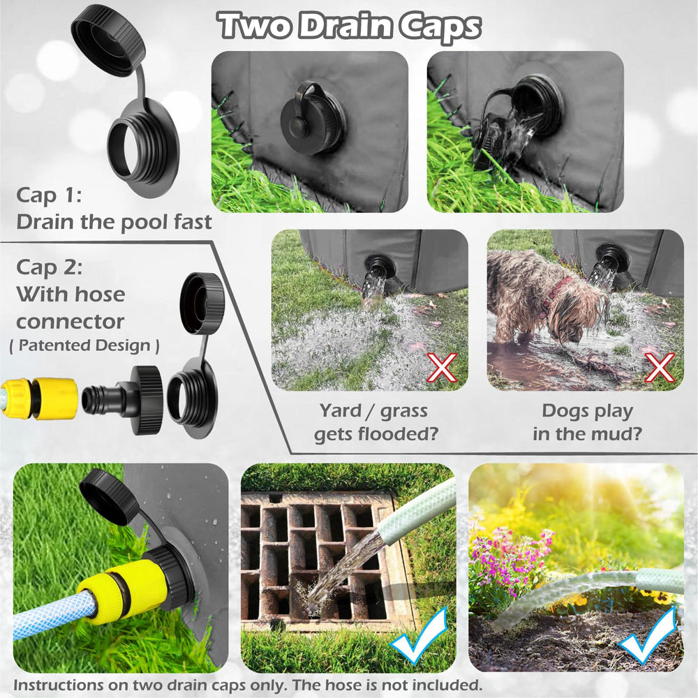Jasonwell foldable dog pool hose connector enables easy drainage after play