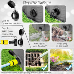 Jasonwell foldable dog pool hose connector enables easy drainage after play