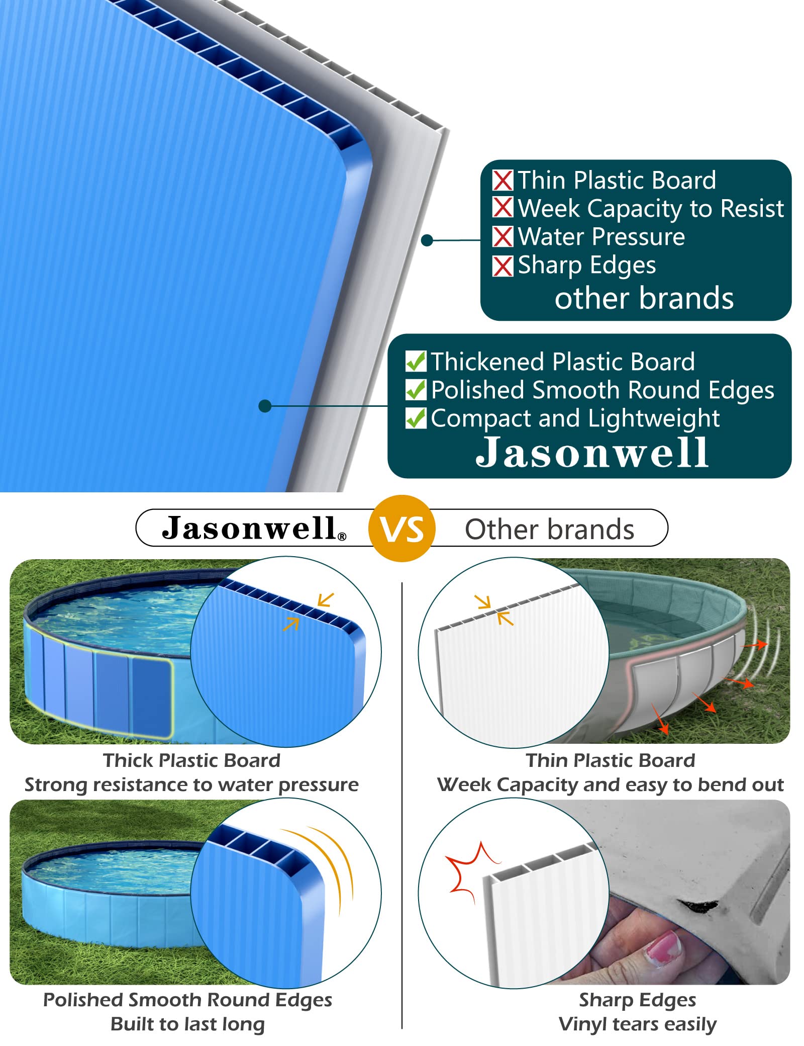 Jasonwell foldable dog pool 3-layer vinyl detail for durability