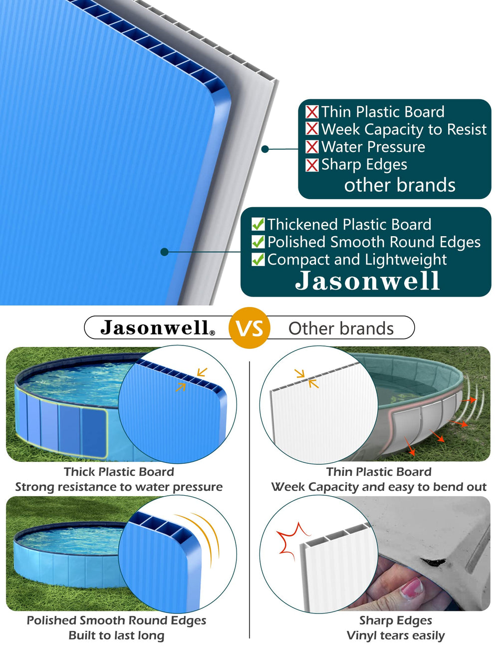 Jasonwell foldable dog pool 3-layer vinyl detail for durability