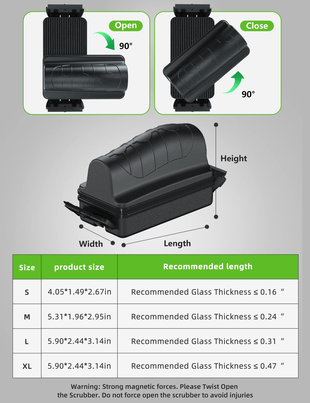 Jasonwell compact cleaner offers adjustable strength by glass thickness choice.
