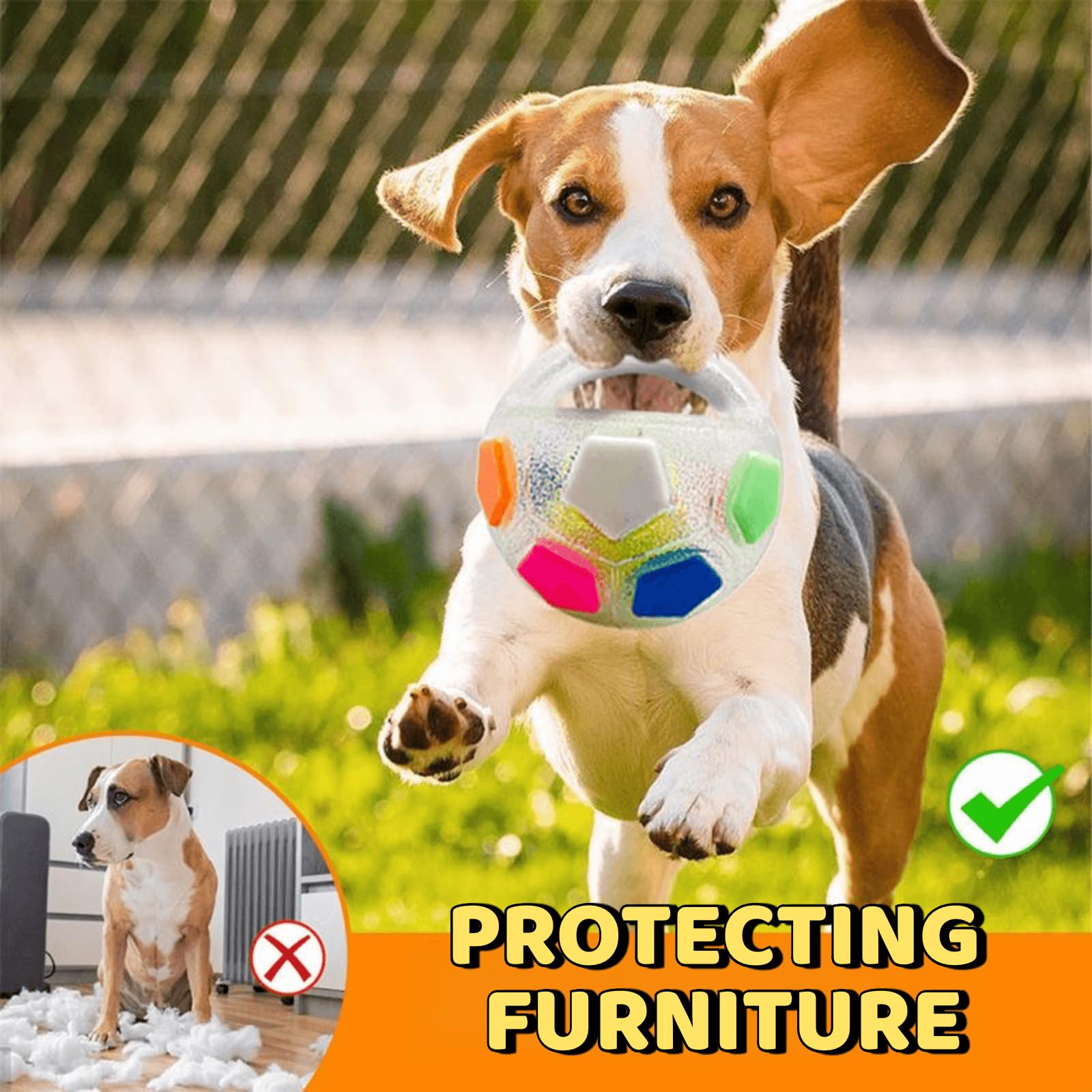 Jatmira Ball Toy dental-benefit visual showcases gum-friendly texture for puppies.