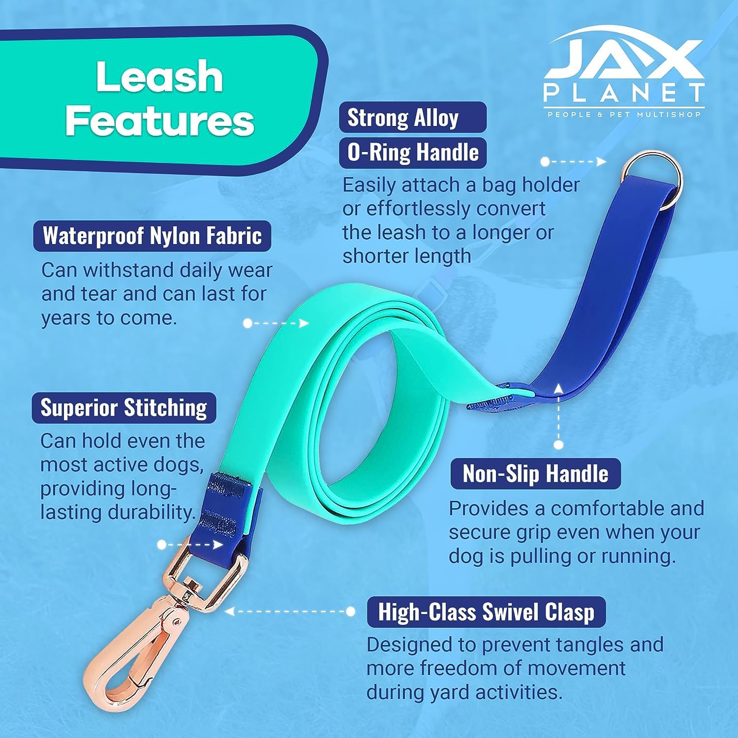 JAX PLANET jelly leash non-slip design supports secure control during outdoor walks.