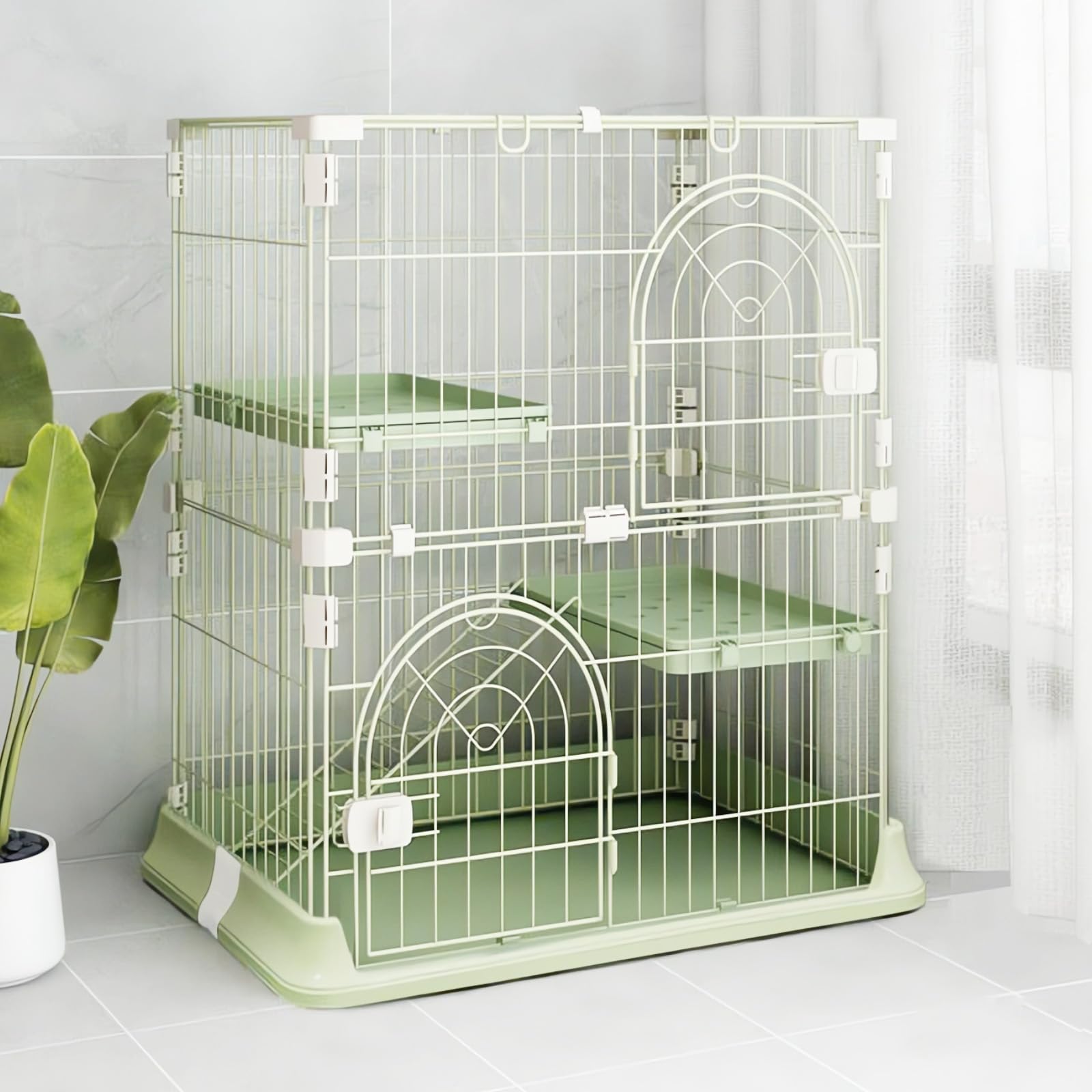 JaxSteam green 2-Tier Cat Cage supports 1–2 cats with vertical play.