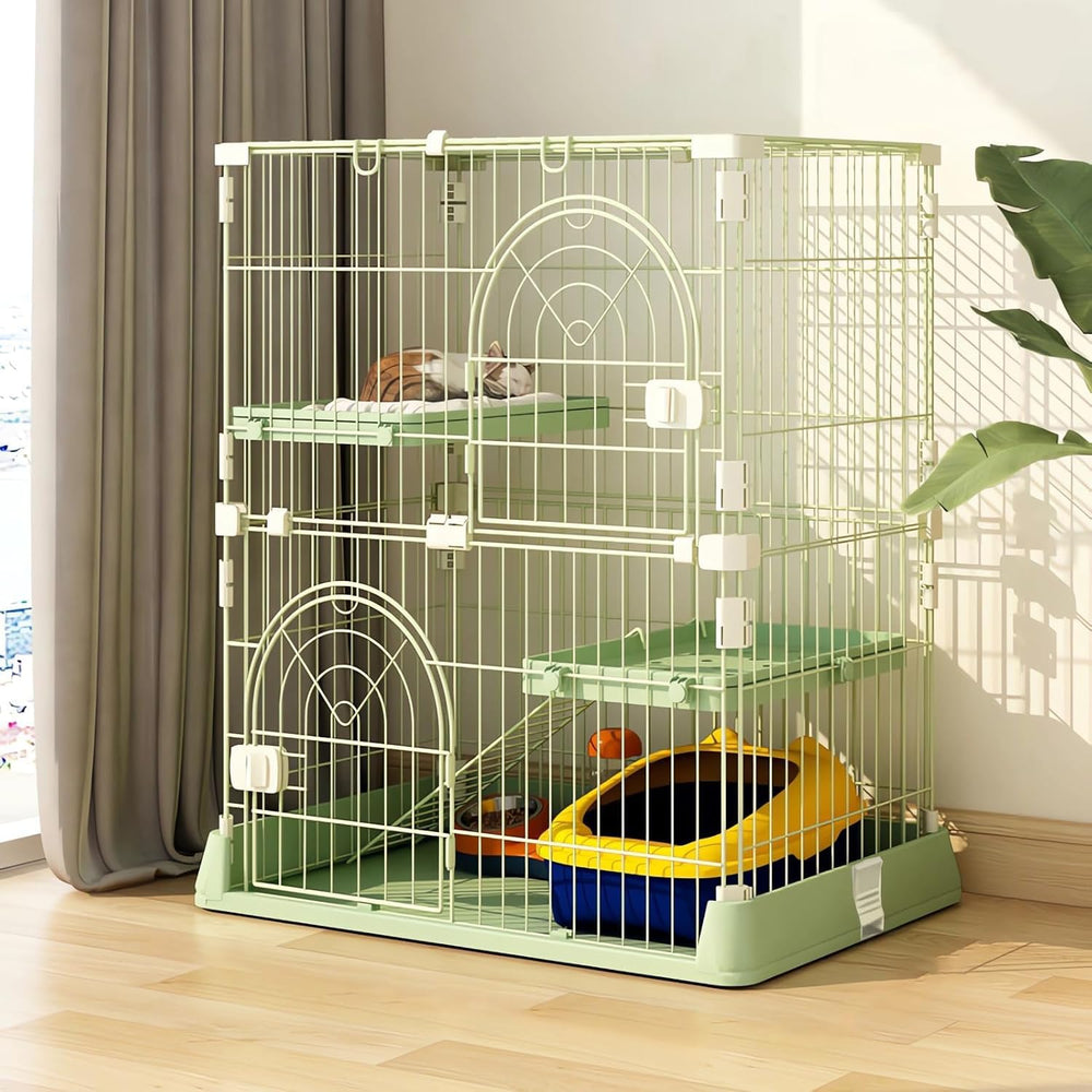 JaxSteam Cat Cage 2-Tier locking clamps secure curious cats during playtime.