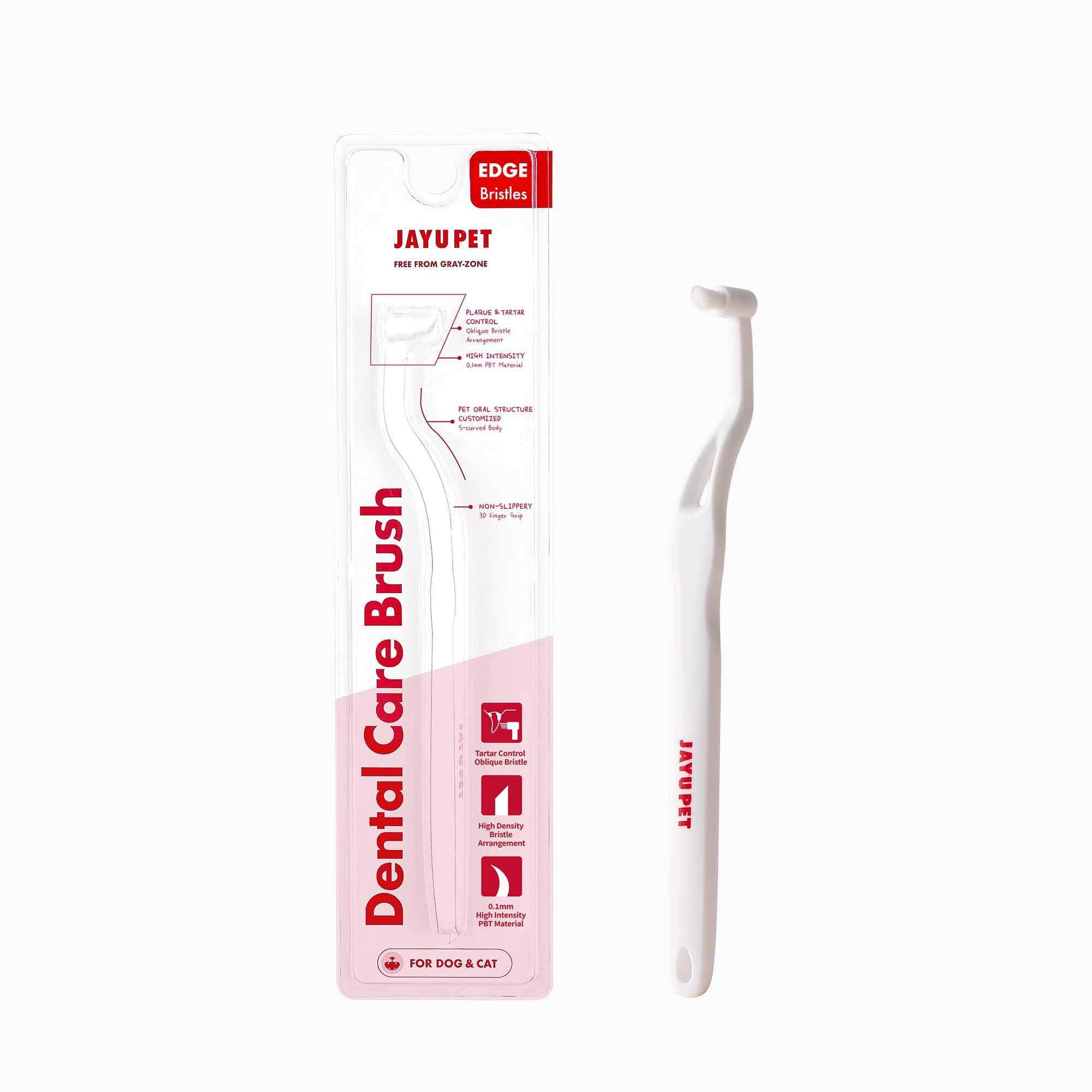 JAYU PET Dental Care Brush shows edge bristles and a micro round head for tartar removal