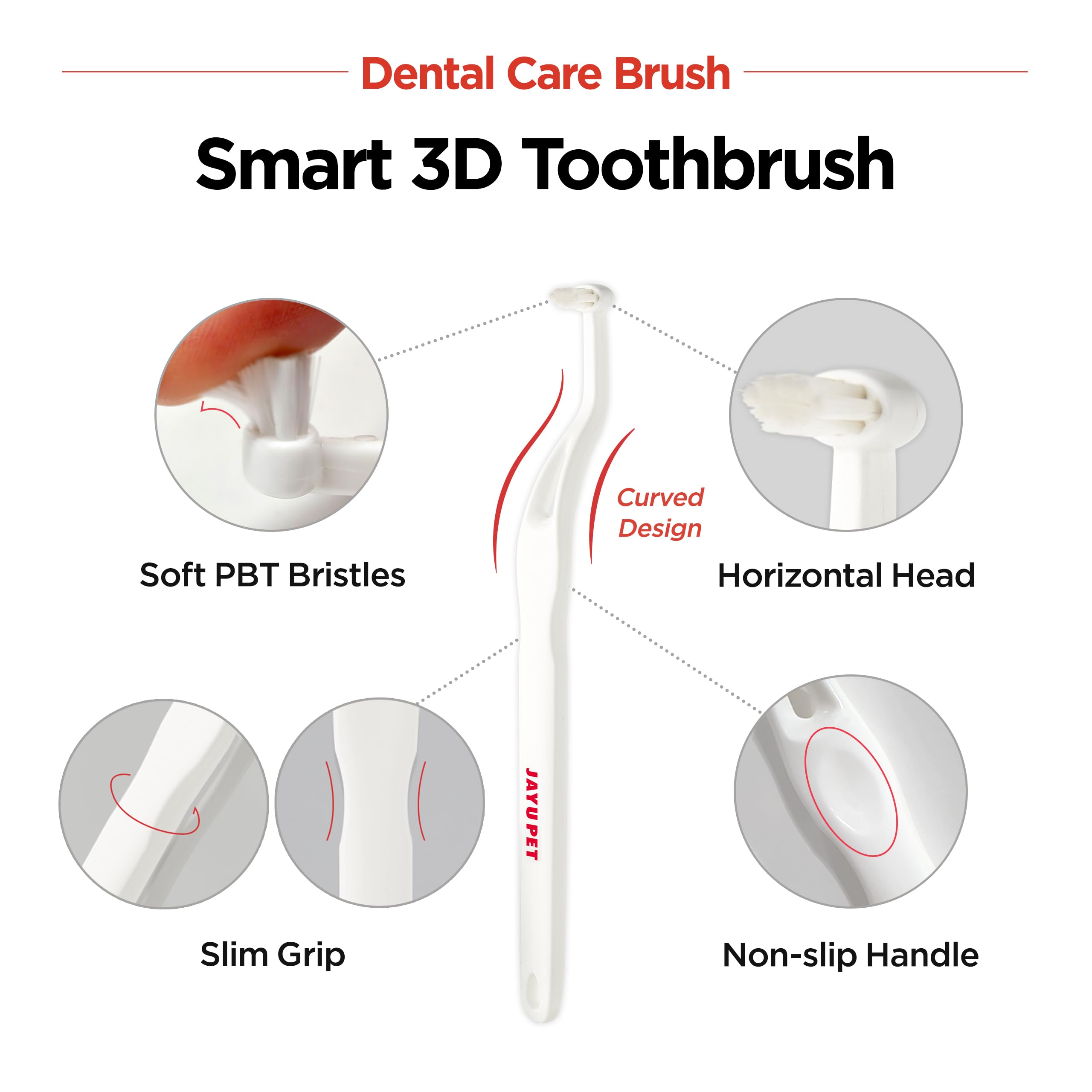 JAYU PET Dental Care Brush horizontal head fits curved teeth for thorough cleaning