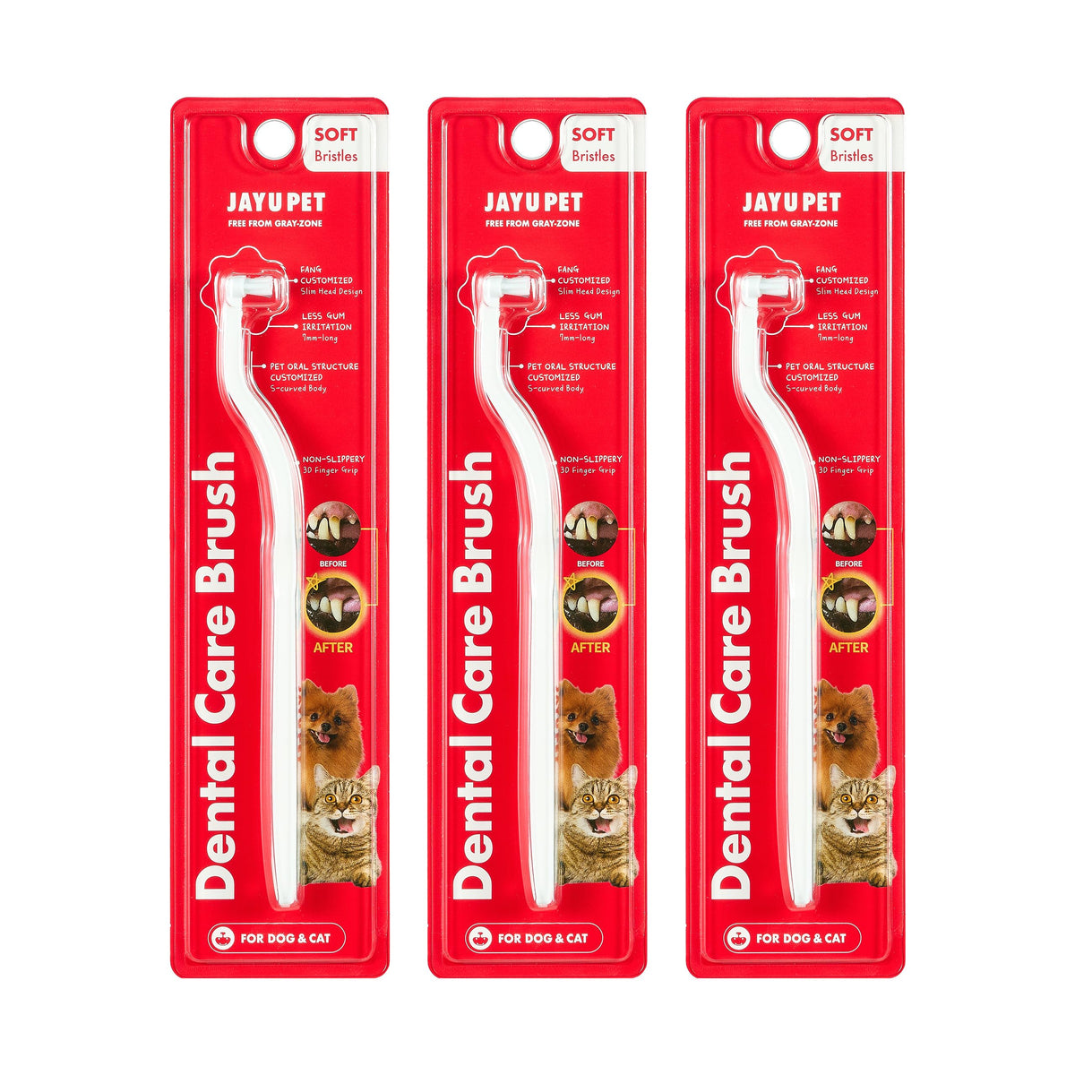 JAYU PET dental care brush soft bristles close-up showing gentle cleaning for small pets.