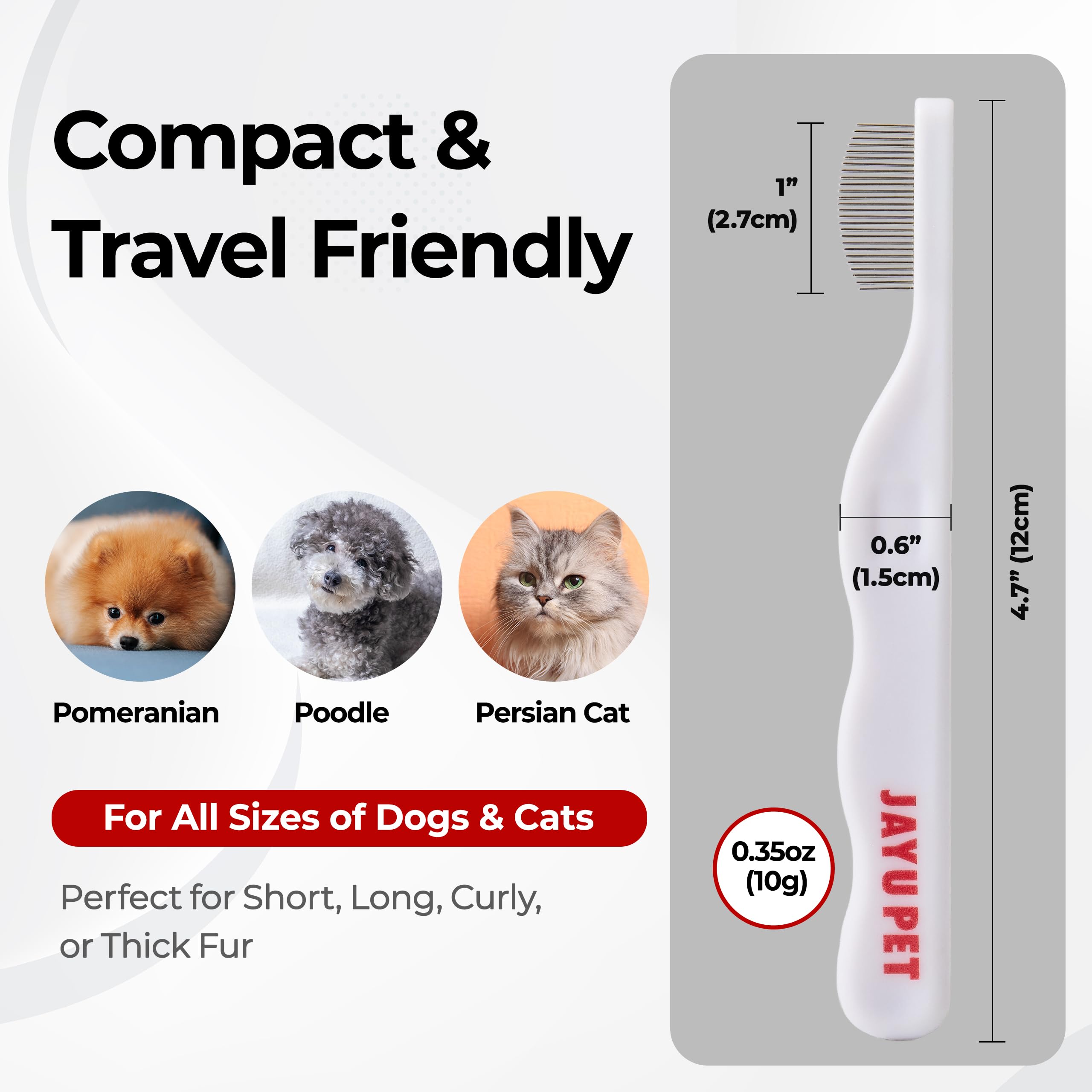 JAYU PET facial grooming comb easy-clean after-use with warm water rinse