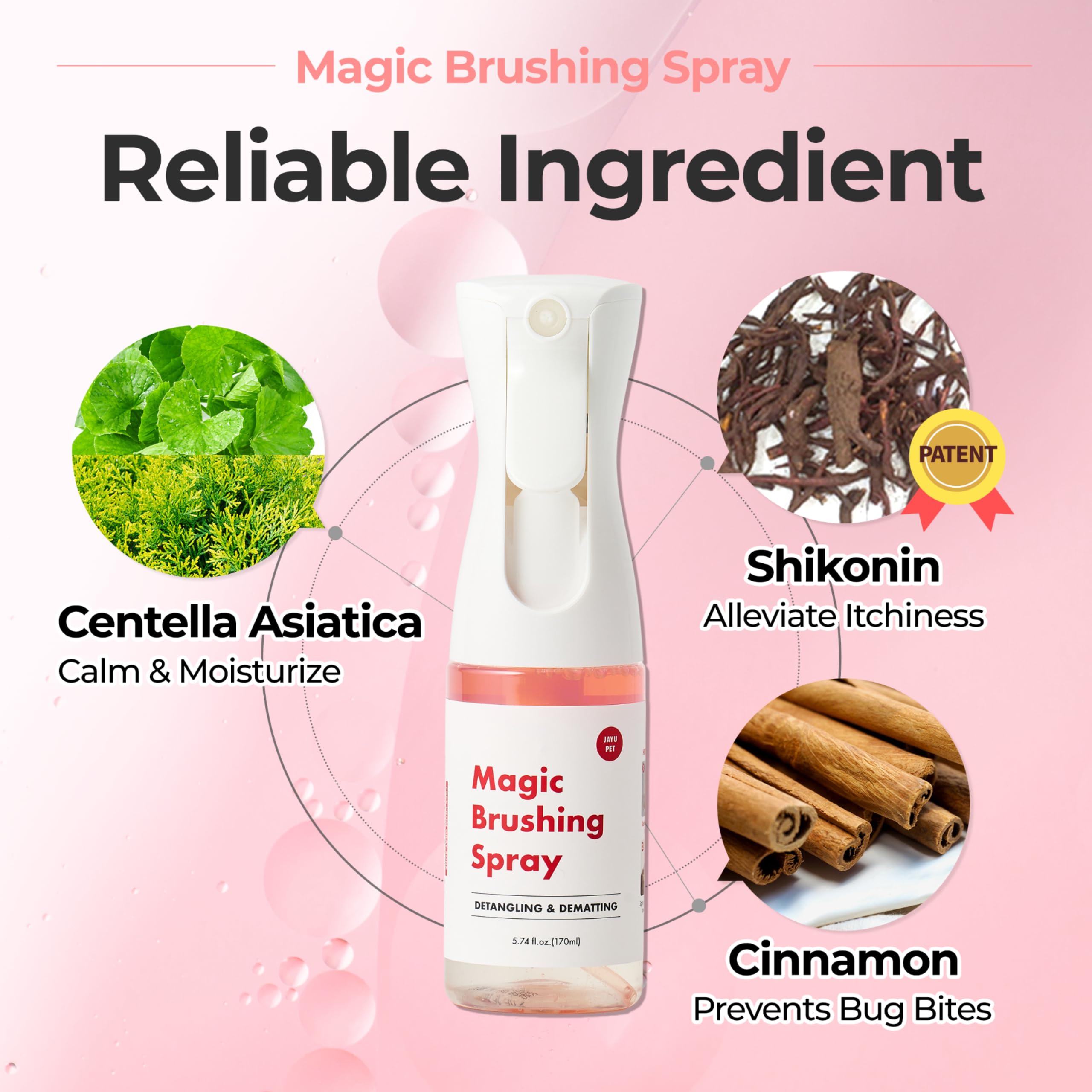 JAYU PET Magic Brushing Spray hypoallergenic ingredients label for safe grooming