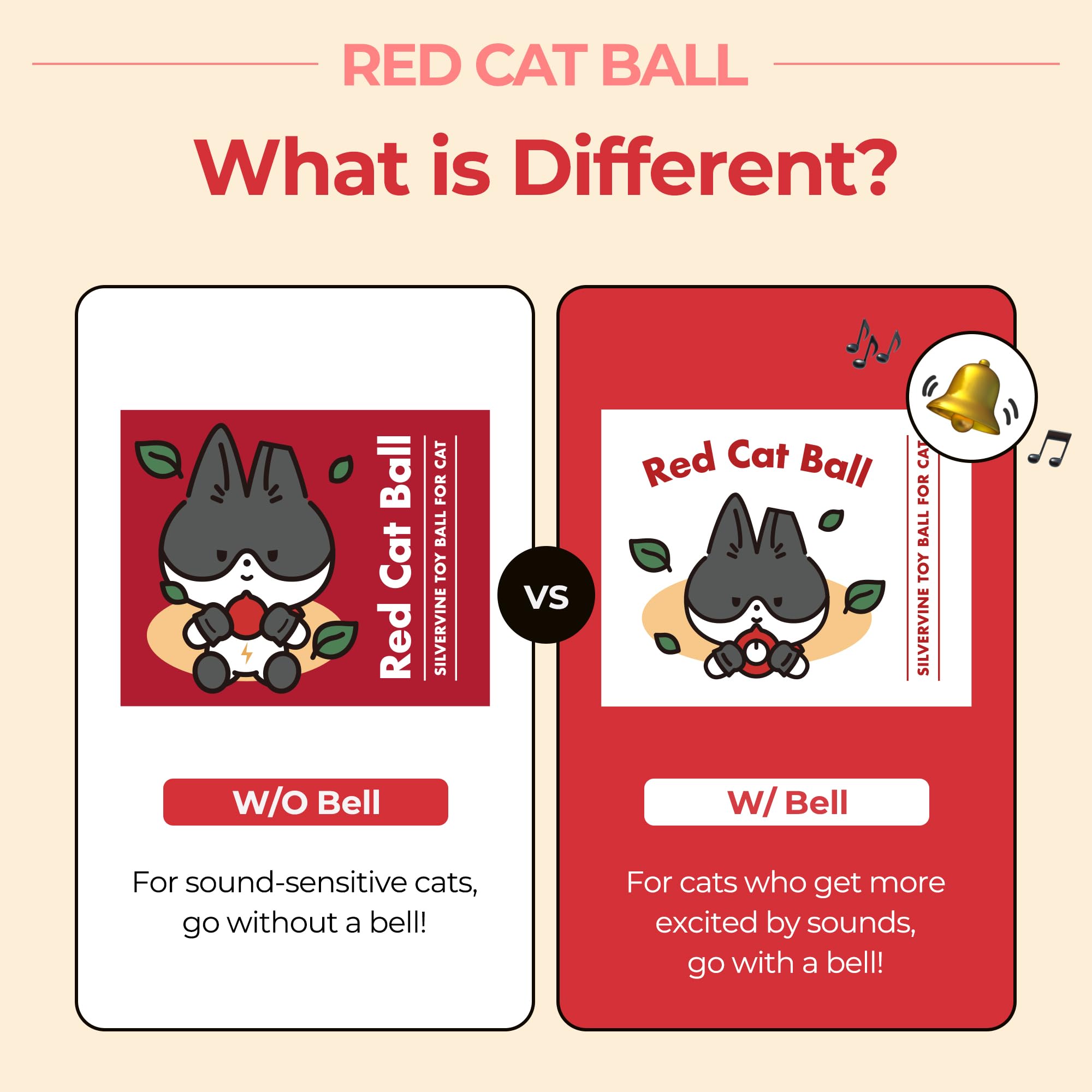 JAYU PET Red Cat Ball interior leaves with silvervine for long-lasting scent