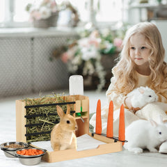 JAZUIHA 4-in-1 hay feeder-litter box combo keeps small pets organized.