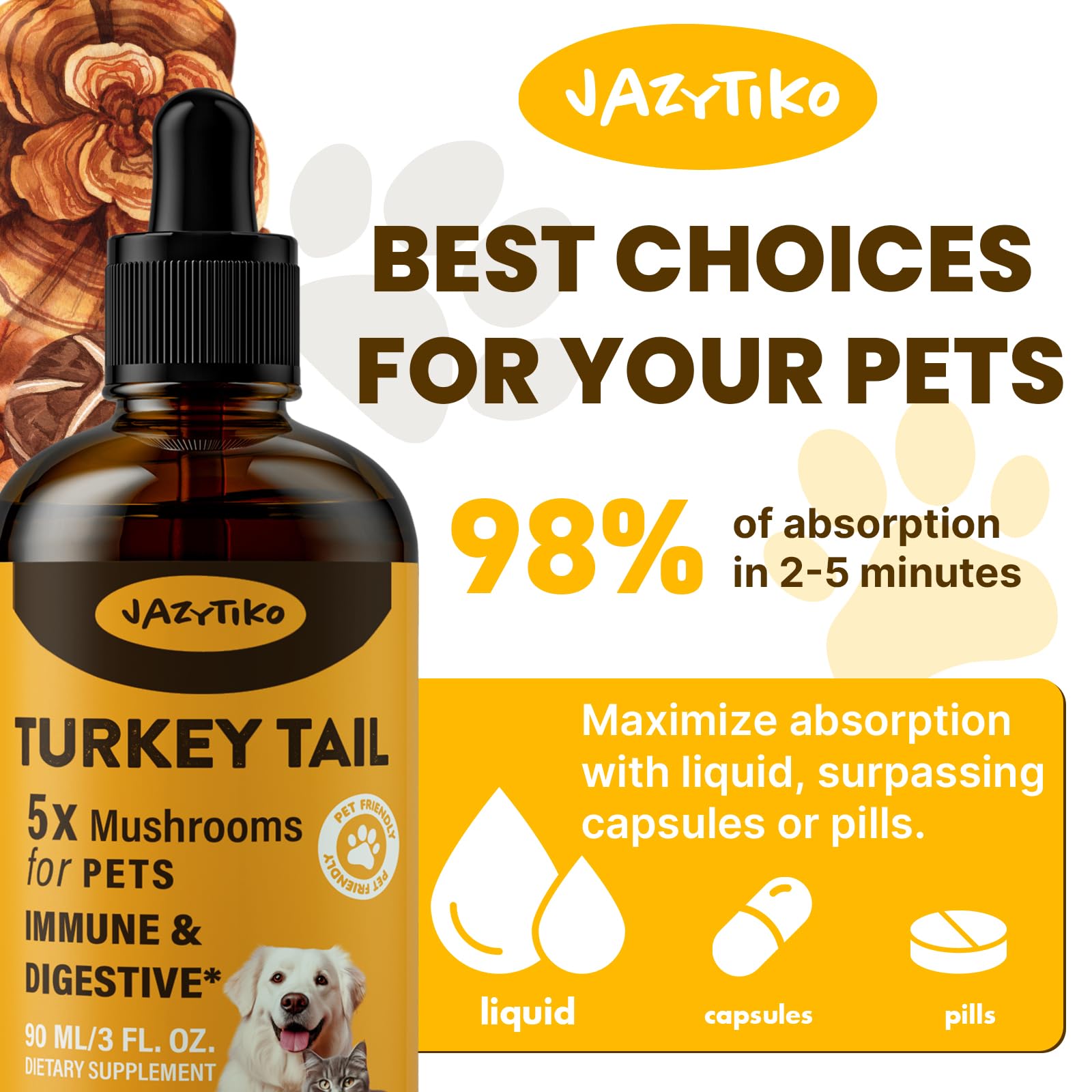 Jazytiko Vet Formulated Turkey Tail packaging signals trusted pet wellness.