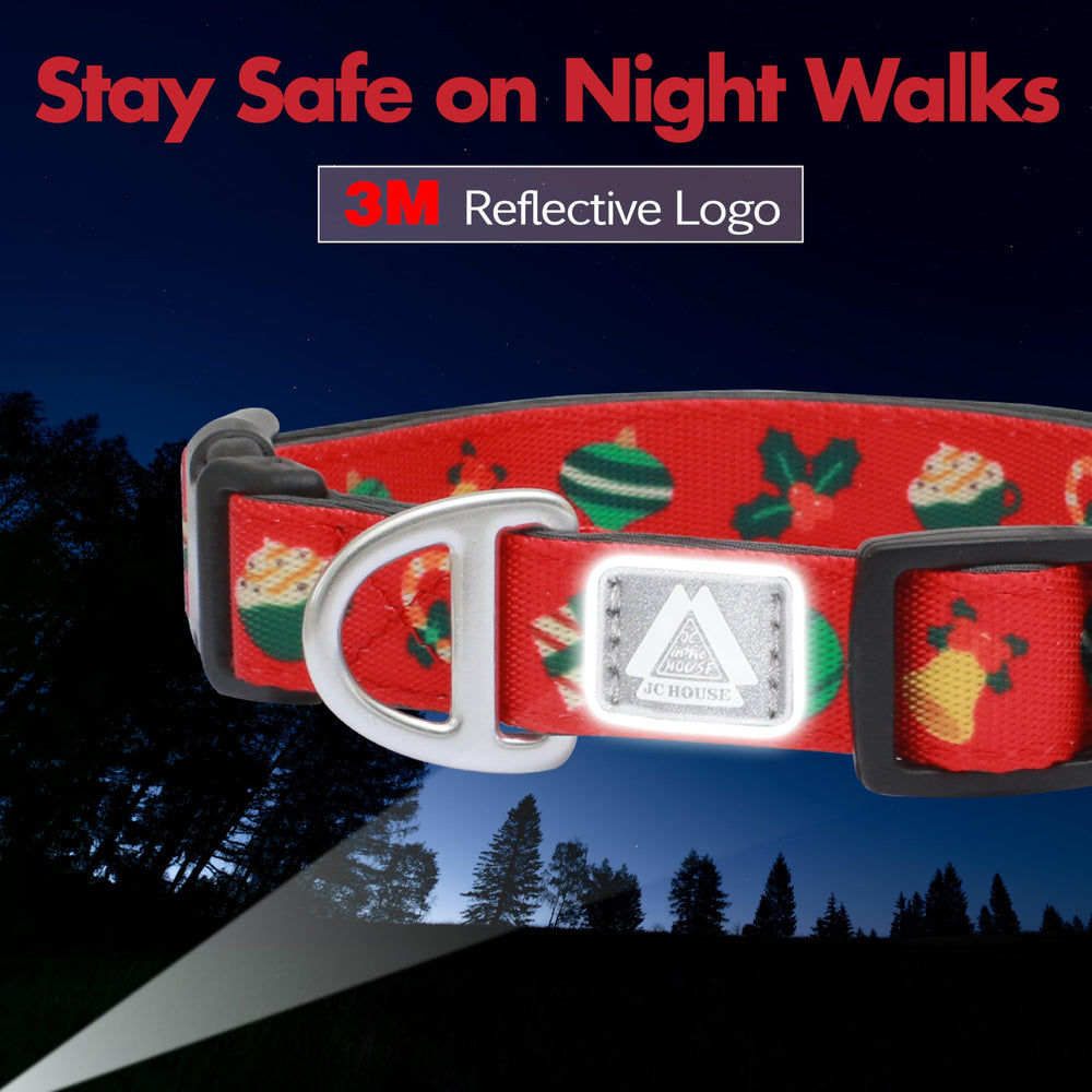 JC HOUSE collar with 3M reflective logos for nighttime safety.