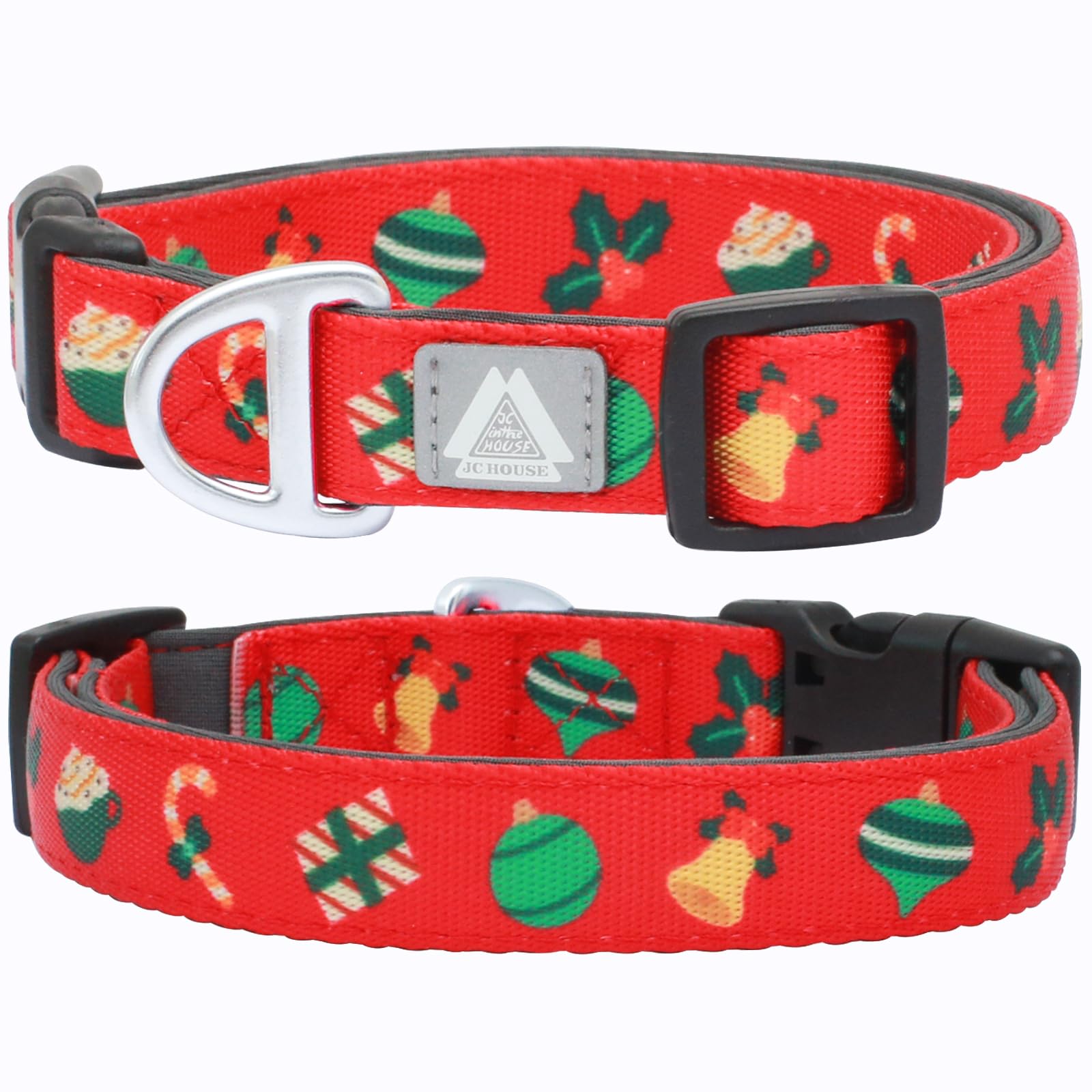 JC HOUSE Christmas dog collar soft padding closeup showing comfortable neoprene lining