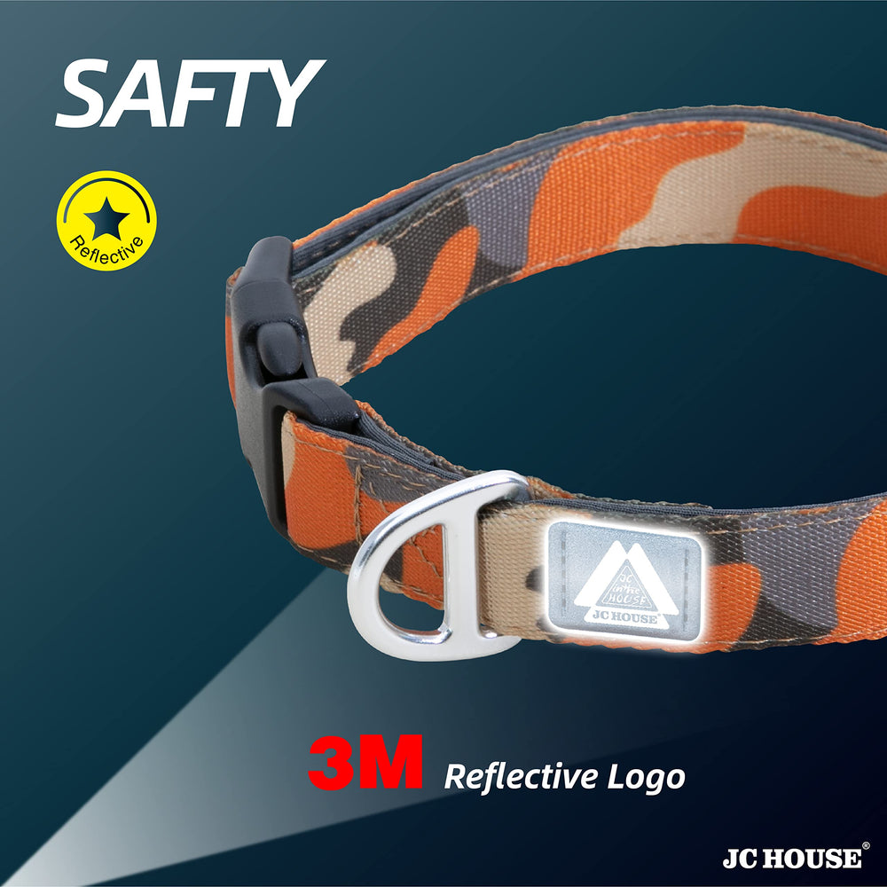 JC HOUSE camo orange patterned collar ideal for adventurous outdoor dogs.