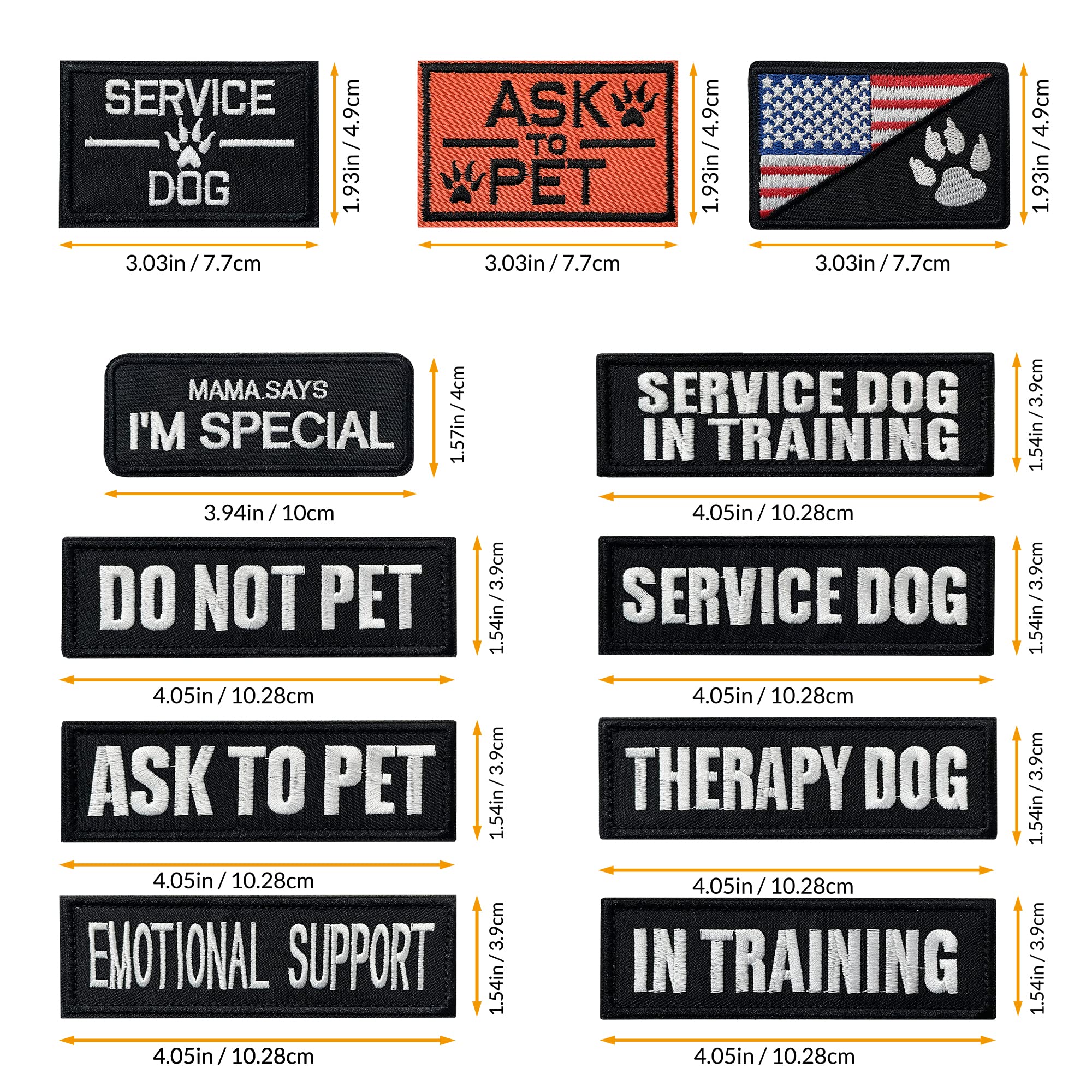 J.CARP embroidered service dog patches closeup showing durable embroidery details.