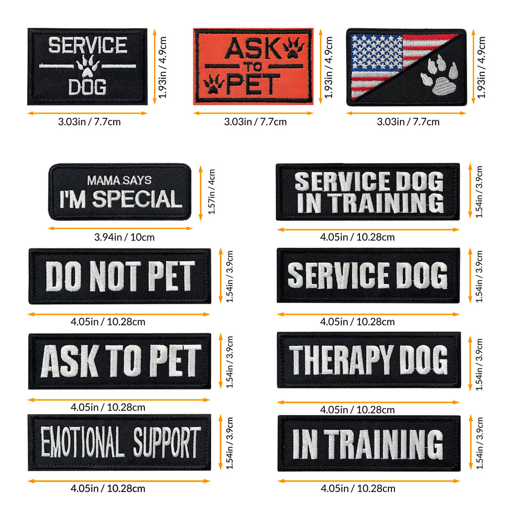 J.CARP embroidered service dog patches closeup showing durable embroidery details.