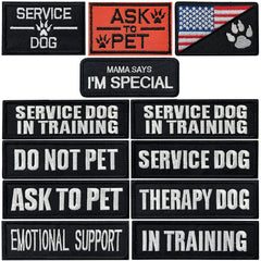 J.CARP service dog patches 12-piece pack for easy labeling on harnesses and gear.