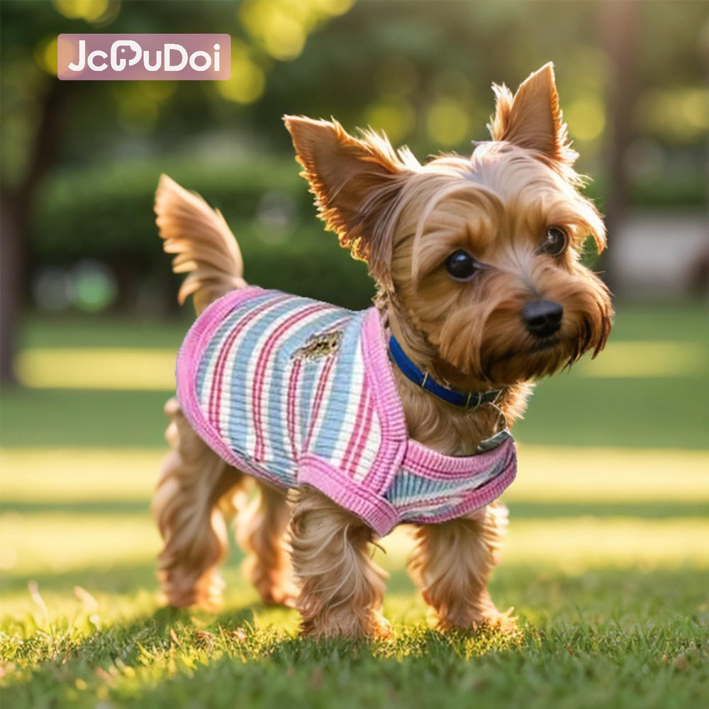 JcDuDoi embroidery detail pink dog top adds cute charm and safety