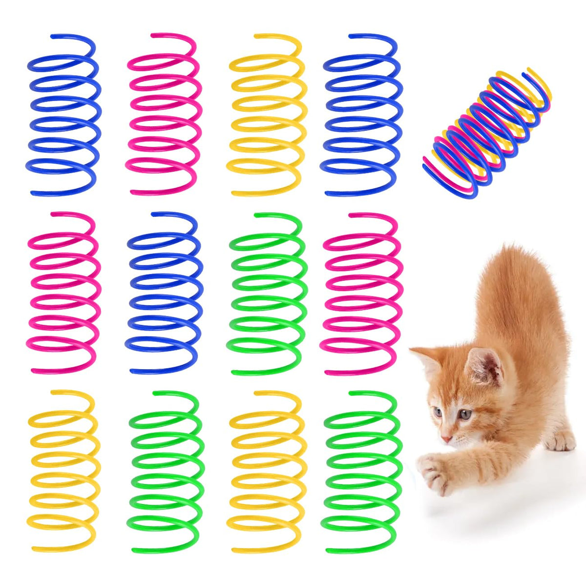JCSHIMO 130-pack cat spring toy, colorful coils for indoor play and chasing
