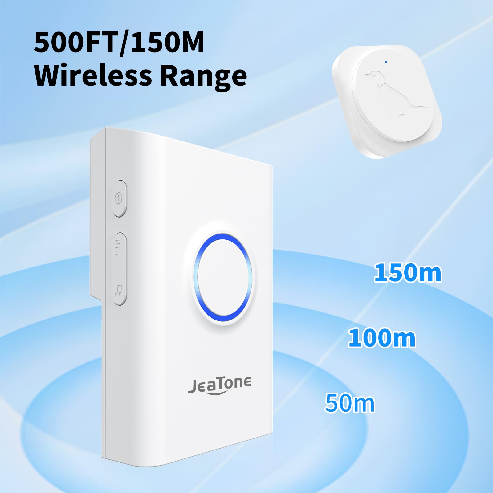 JeaTone 500-foot range ensures reliable signals across larger homes.
