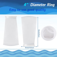 Jecery aquarium sock with plastic ring demonstrates easy 4-inch diameter fit.