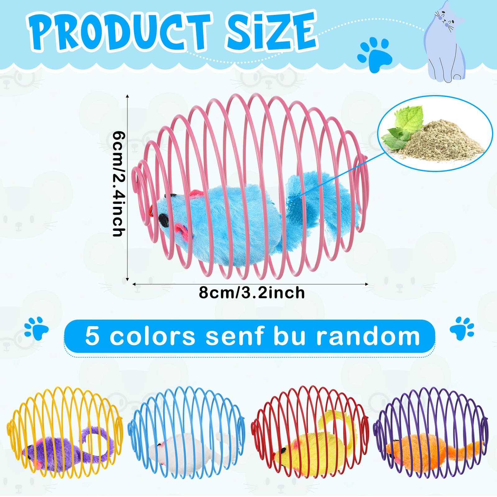 Jecery cat spring ball with colorful rats enhances interactive playtime.